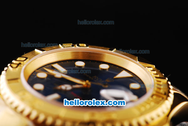 Rolex Yachtmaster Swiss ETA 2836 Automatic Movement Full Gold Case/Strap with Blue Dial and White Round Hour Marker - Click Image to Close